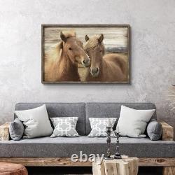 Western Brown Horse Wooden Art Large Framed Rustic Pictures Farmhouse Wild A