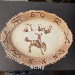 Western Cowboy Bronco Rider Wagon Serving Platter USA California Pottery