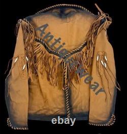Western Cowboy Buffalo Leather American Short Jacket Fringes Coat