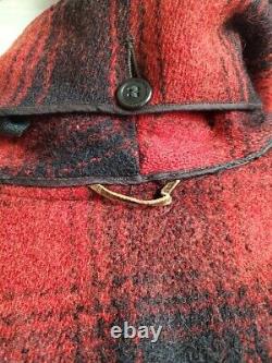 Western & Field Montgomery Ward black & red plaid HEAVY wool jacket chest 50