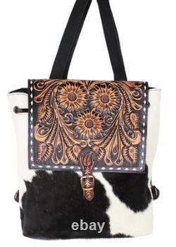 Western Floral Tooled Smooth Leather Cowhide Women Bag 27FK83
