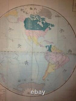 Western Hemisphere 1875 Large Antique Japanese Map 19th Century