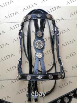 Western Horse Baroque Bridel With Black Leather, silver hardware including collar