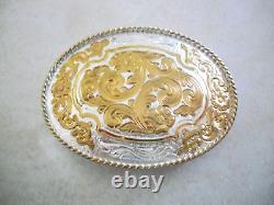 Western Large Scroll Pattern Silverplate Belt Buckle by Award Design-Vintage
