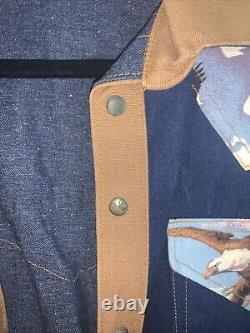 Western Rodeo Vintage Canvas & Denim Shirt Jacket Handmade workwear Large