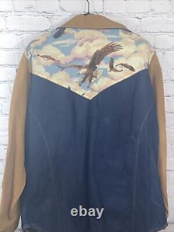Western Rodeo Vintage Canvas & Denim Shirt Jacket Handmade workwear Large