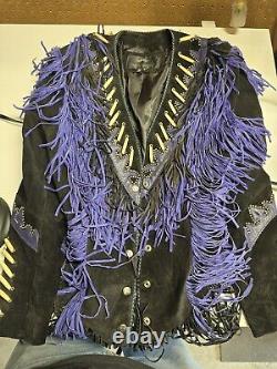 Western Style Women's Leather Jacket. Size L. Bones And Bead With Leather Fring