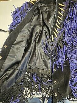 Western Style Women's Leather Jacket. Size L. Bones And Bead With Leather Fring