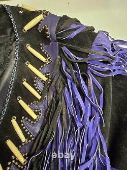 Western Style Women's Leather Jacket. Size L. Bones And Bead With Leather Fring