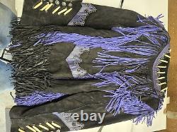 Western Style Women's Leather Jacket. Size L. Bones And Bead With Leather Fring