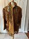 Western Style vintage Erez Levy brown camel leather fringe jacket Beading Large