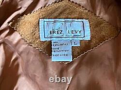 Western Style vintage Erez Levy brown camel leather fringe jacket Beading Large