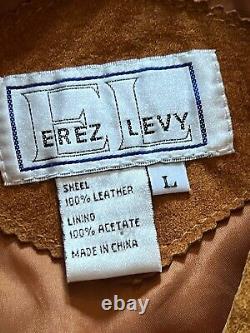 Western Style vintage Erez Levy brown camel leather fringe jacket Beading Large