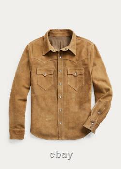 Western suede Leather Shirt for Mountain Men Masculine Suede Leather Shirt