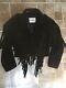 Wilson Leather black suede leather Cropped Fringe Western Jacket Size L womens