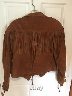 Wilson Vintage leather suede cropped fringe jacket size L