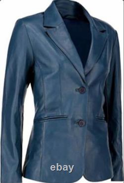 Women's Real Leather Coat/Blazer Handmade, Blue Vintage Jacket
