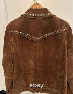 Women's Vintage Brown Suede Fringe Western Jacket with Pockets Cowgirl Style