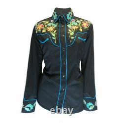 Womens Rockmount Black Vintage Floral Embroidered Western Shirt
