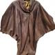 Womens Vera Pelle Italy Leather Brown Cape Coat Size Large Batwing Sleeves