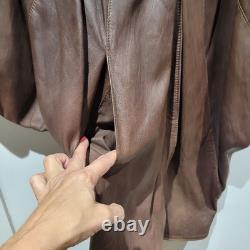 Womens Vera Pelle Italy Leather Brown Cape Coat Size Large Batwing Sleeves