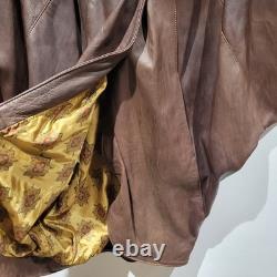 Womens Vera Pelle Italy Leather Brown Cape Coat Size Large Batwing Sleeves