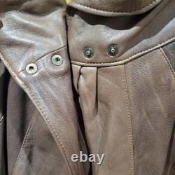 Womens Vera Pelle Italy Leather Brown Cape Coat Size Large Batwing Sleeves