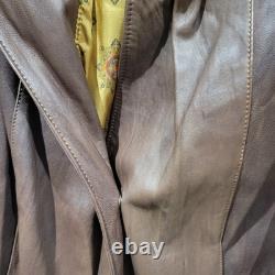 Womens Vera Pelle Italy Leather Brown Cape Coat Size Large Batwing Sleeves