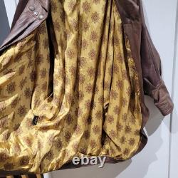 Womens Vera Pelle Italy Leather Brown Cape Coat Size Large Batwing Sleeves