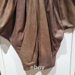 Womens Vera Pelle Italy Leather Brown Cape Coat Size Large Batwing Sleeves