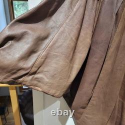 Womens Vera Pelle Italy Leather Brown Cape Coat Size Large Batwing Sleeves