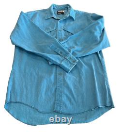 Wrangler Brushpopper Vintage Shirt Mens SZ Large Caped Yoke Turquoise