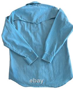 Wrangler Brushpopper Vintage Shirt Mens SZ Large Caped Yoke Turquoise