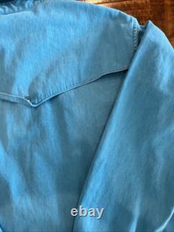 Wrangler Brushpopper Vintage Shirt Mens SZ Large Caped Yoke Turquoise