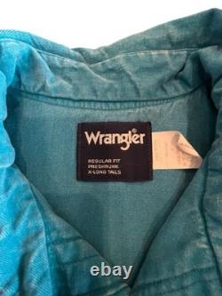 Wrangler Brushpopper Vintage Shirt Mens SZ Large Caped Yoke Turquoise