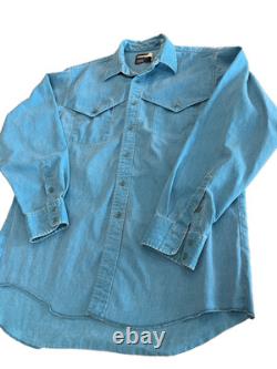 Wrangler Brushpopper Vintage Shirt Mens SZ Large Caped Yoke Turquoise