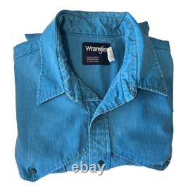 Wrangler Brushpopper Vintage Shirt Mens SZ Large Caped Yoke Turquoise