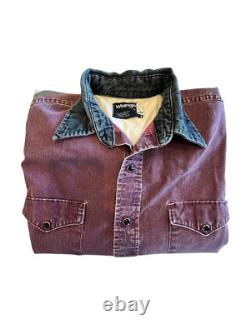 Wrangler Vintage Brushpopper Snap Shirt Mens Sz 16-34 Sz Large Burgundy USA