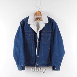 Wrangler Vintage Mens Blue Sherpa Denim Jean Western Jacket L Large USA Made 90s