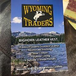 Wyoming Traders Mens Big Horn Snap Up Leather Ranch Wear Cowboy Vest