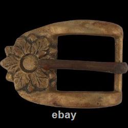 XL Brass Handmade Western Hippie Flower Floral Southwest 1970s Vtg Belt Buckle