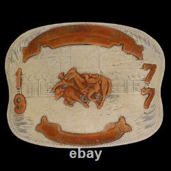 XL G Silver Rodeo Trophy Calf Wrestling Bull Dogging Steer 1977 Vtg Belt Buckle