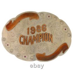 XL G Silver Ruby Champion Rodeo Trophy Western Cowboy Comstock Vtg Belt Buckle