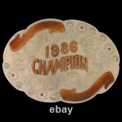 XL G Silver Ruby Champion Rodeo Trophy Western Cowboy Comstock Vtg Belt Buckle